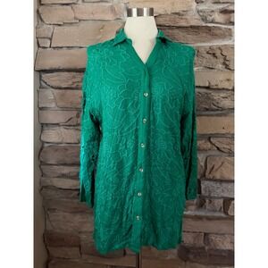 Akemi + Kin Anthropologie Emerald Green Embroidered Eyelet Tunic Blouse Womens M